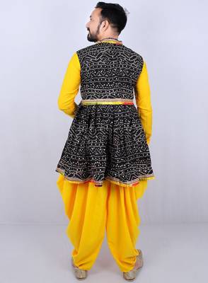 Bandhani printed mirror work mandarin collar anarkali kurta with dhoti pants 3
