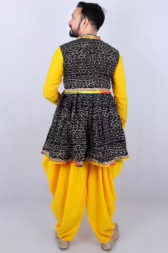 Bandhani printed mirror work mandarin collar anarkali kurta with dhoti pants