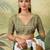 white, green striped crepe silk blend bollywood saree with blouse
