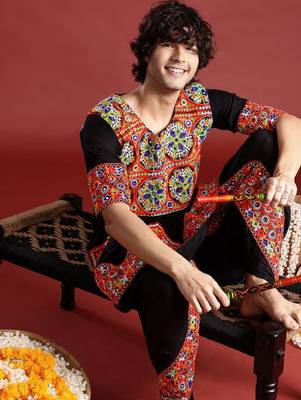 Embroidered pleated mirror work kurta with dhoti pants - free size 1