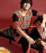 Embroidered pleated mirror work kurta with dhoti pants - free size