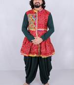 Bandhani printed mirror work mandarin collar anarkali kurta with dhoti pants