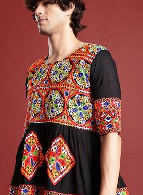 Embroidered pleated mirror work kurta with dhoti pants - free size 2
