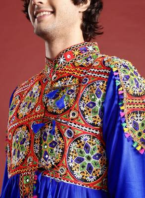 Men embroidered pleated mirror work kediya set with cap & dandiya- free size 2