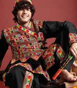 Ethnic motifs embroidered angrakha navaratri kediya set with dandiya & cap - free size