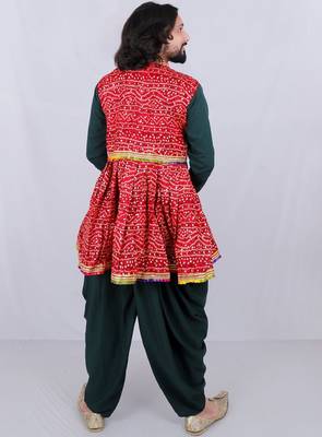 Bandhani printed mirror work mandarin collar anarkali kurta with dhoti pants 3