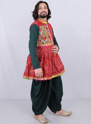 Bandhani printed mirror work mandarin collar anarkali kurta with dhoti pants 4