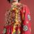 Men ethnic motifs embroidered pleated mirror work kediya set with cap & dandiya - free size