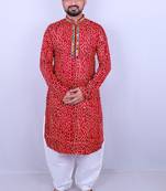 Bandhani printed mirror work mandarin collar kurta with salwar