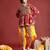 Men ethnic motifs embroidered pleated mirror work kediya set with cap & dandiya - free size
