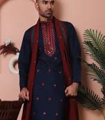 Floral embroidered chikankari mandarin collar kurta