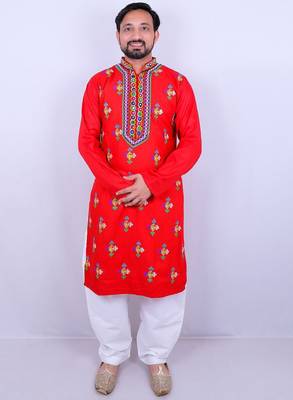 Geometric embroidered mirror work mandarin collar kurta with salwar 1
