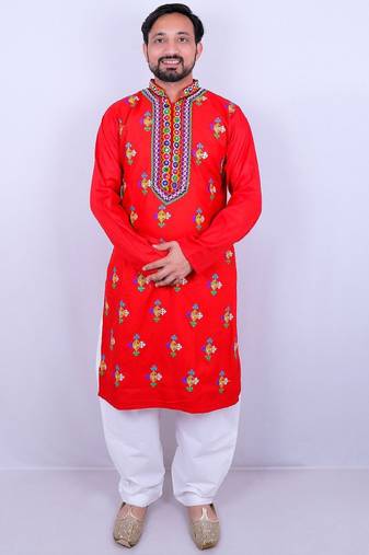 Geometric embroidered mirror work mandarin collar kurta with salwar