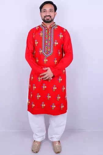 Geometric embroidered mirror work mandarin collar kurta with salwar