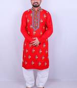 Geometric embroidered mirror work mandarin collar kurta with salwar