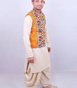 Men floral open front jacket with patchwork
