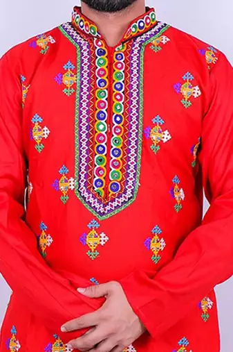 Geometric embroidered mirror work mandarin collar kurta with salwar