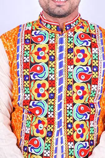 Men floral open front jacket with patchwork