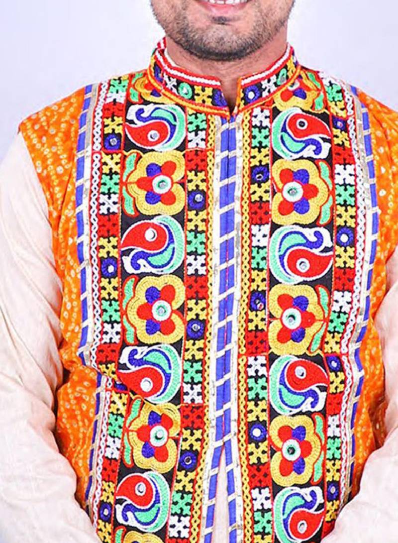 Men floral open front jacket with patchwork