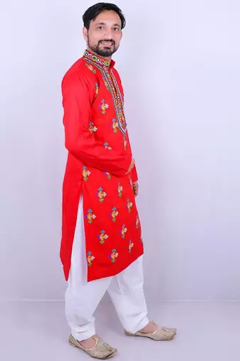 Geometric embroidered mirror work mandarin collar kurta with salwar