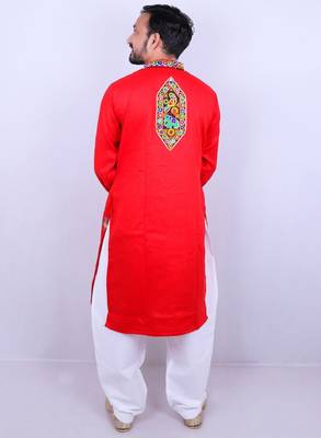 Geometric embroidered mirror work mandarin collar kurta with salwar 4