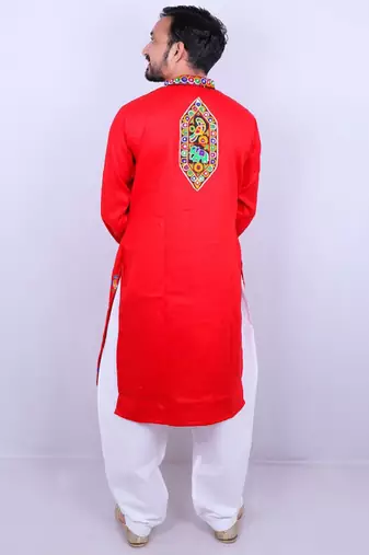 Geometric embroidered mirror work mandarin collar kurta with salwar