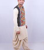 Men floral open front jacket with embroidered