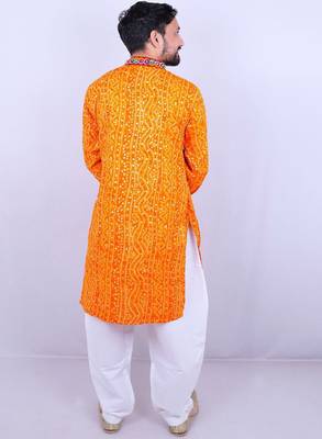 Bandhani printed mirror work mandarin collar kurta with salwar 3