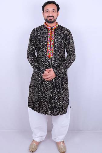 Men ethnic motifs embroidered regular mirror work kurta with pyjamas