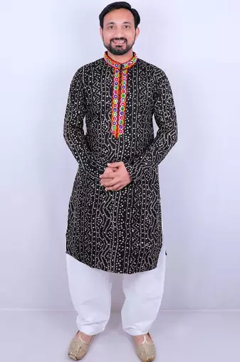Men ethnic motifs embroidered regular mirror work kurta with pyjamas
