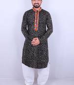 Men ethnic motifs embroidered regular mirror work kurta with pyjamas