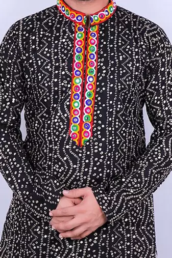 Men ethnic motifs embroidered regular mirror work kurta with pyjamas