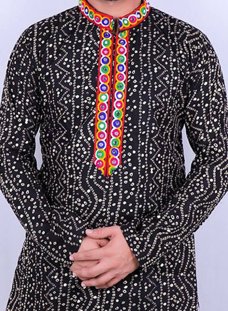 Men ethnic motifs embroidered regular mirror work kurta with pyjamas