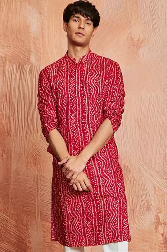 Bandhani printed mandarin collar straight kurta