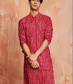 Bandhani printed mandarin collar straight kurta