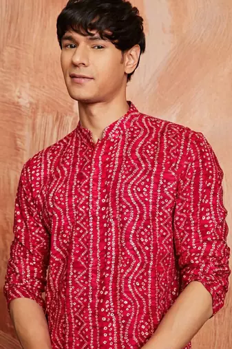 Bandhani printed mandarin collar straight kurta
