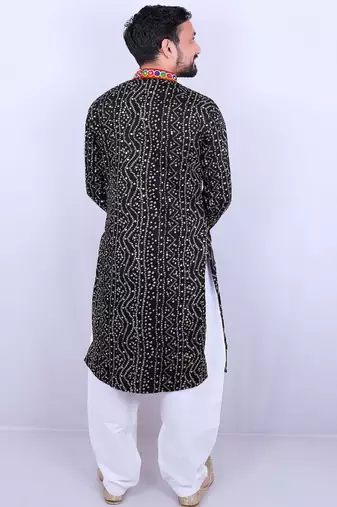 Men ethnic motifs embroidered regular mirror work kurta with pyjamas