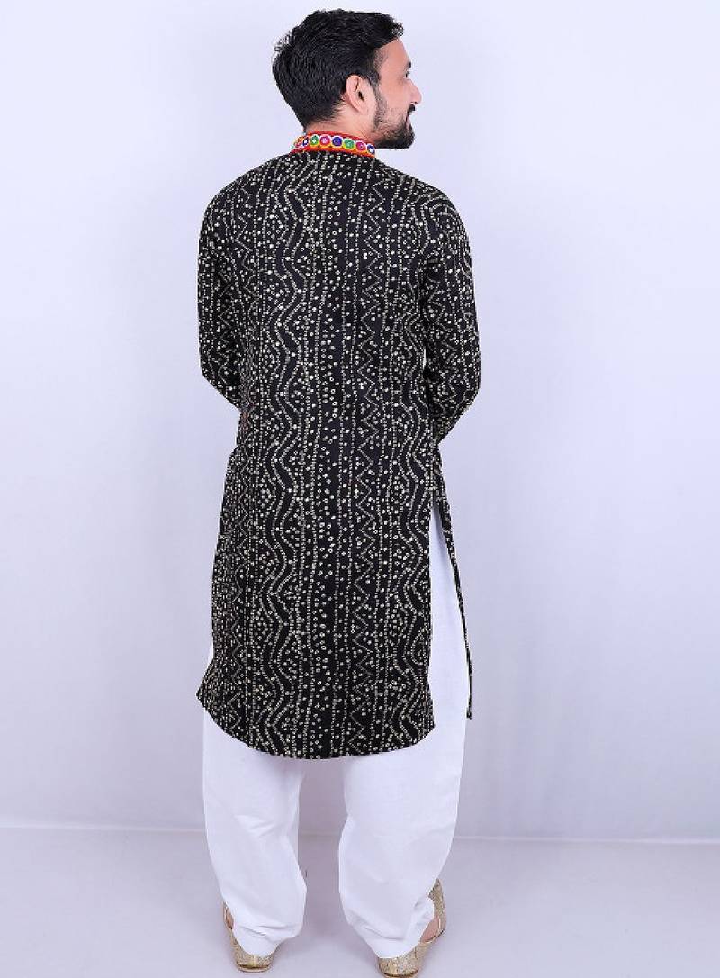 Men ethnic motifs embroidered regular mirror work kurta with pyjamas