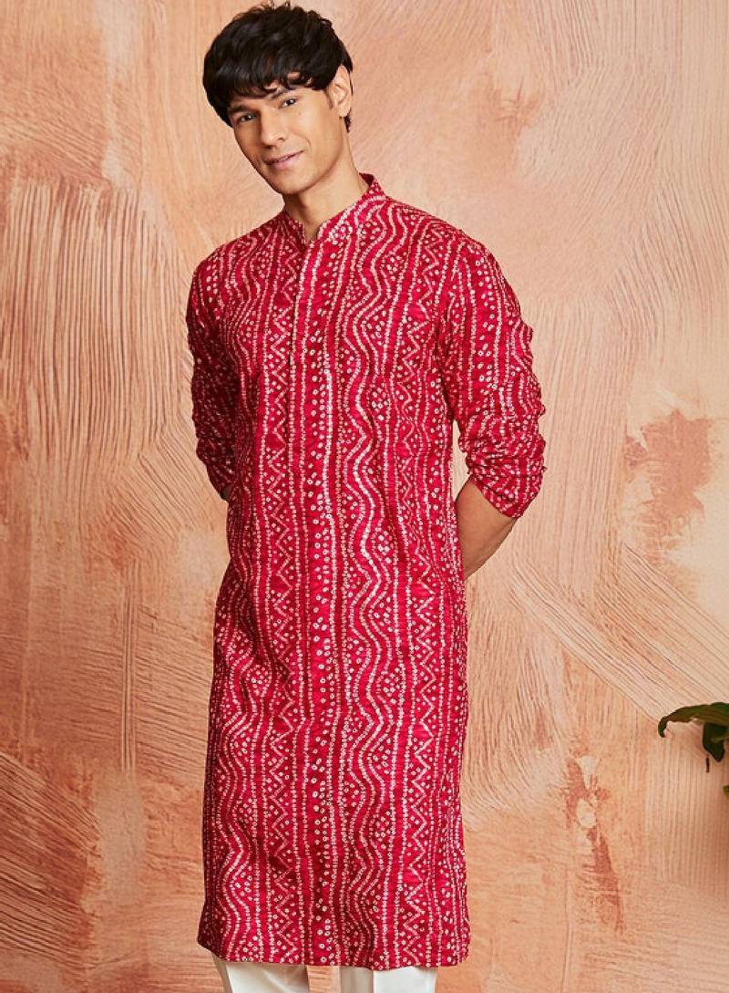 Bandhani printed mandarin collar straight kurta