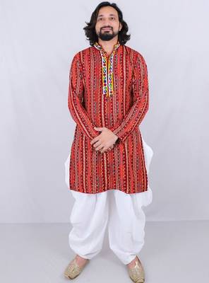 Ethnic motifs printed mirror work mandarin collar kurta with dhoti pants 1
