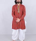 Ethnic motifs printed mirror work mandarin collar kurta with dhoti pants