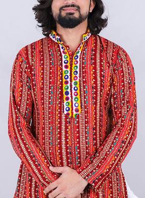 Ethnic motifs printed mirror work mandarin collar kurta with dhoti pants 2