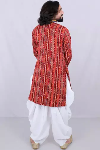 Ethnic motifs printed mirror work mandarin collar kurta with dhoti pants