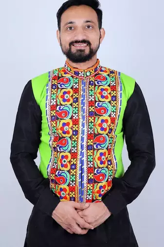 Men floral open front jacket with embroidered