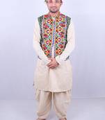 Men floral open front jacket with embroidered