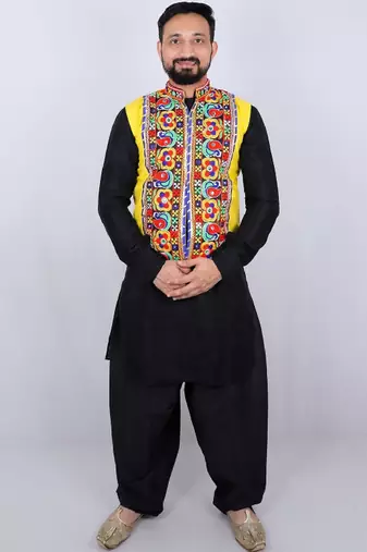 Men floral open front jacket with patchwork