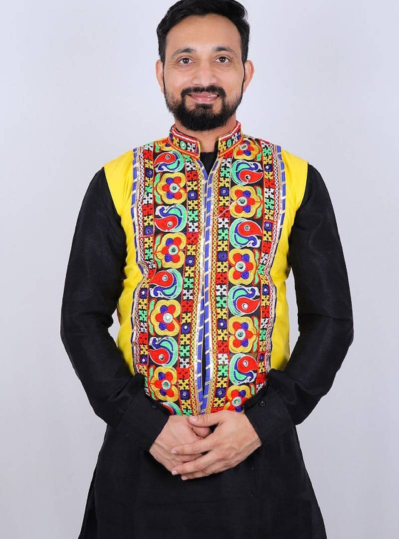 Men floral open front jacket with patchwork