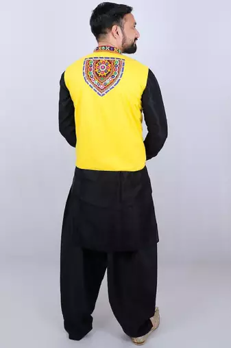 Men floral open front jacket with patchwork