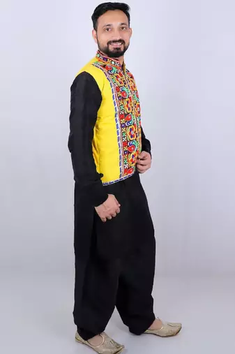 Men floral open front jacket with patchwork