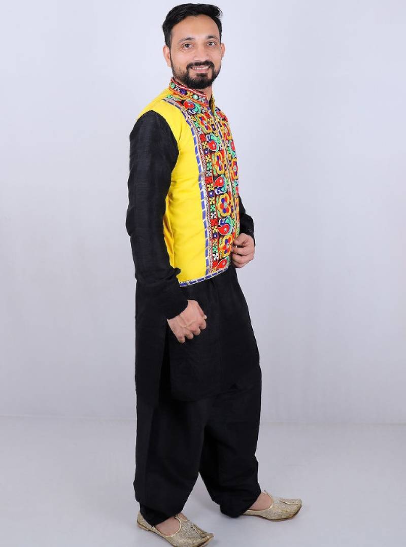 Men floral open front jacket with patchwork